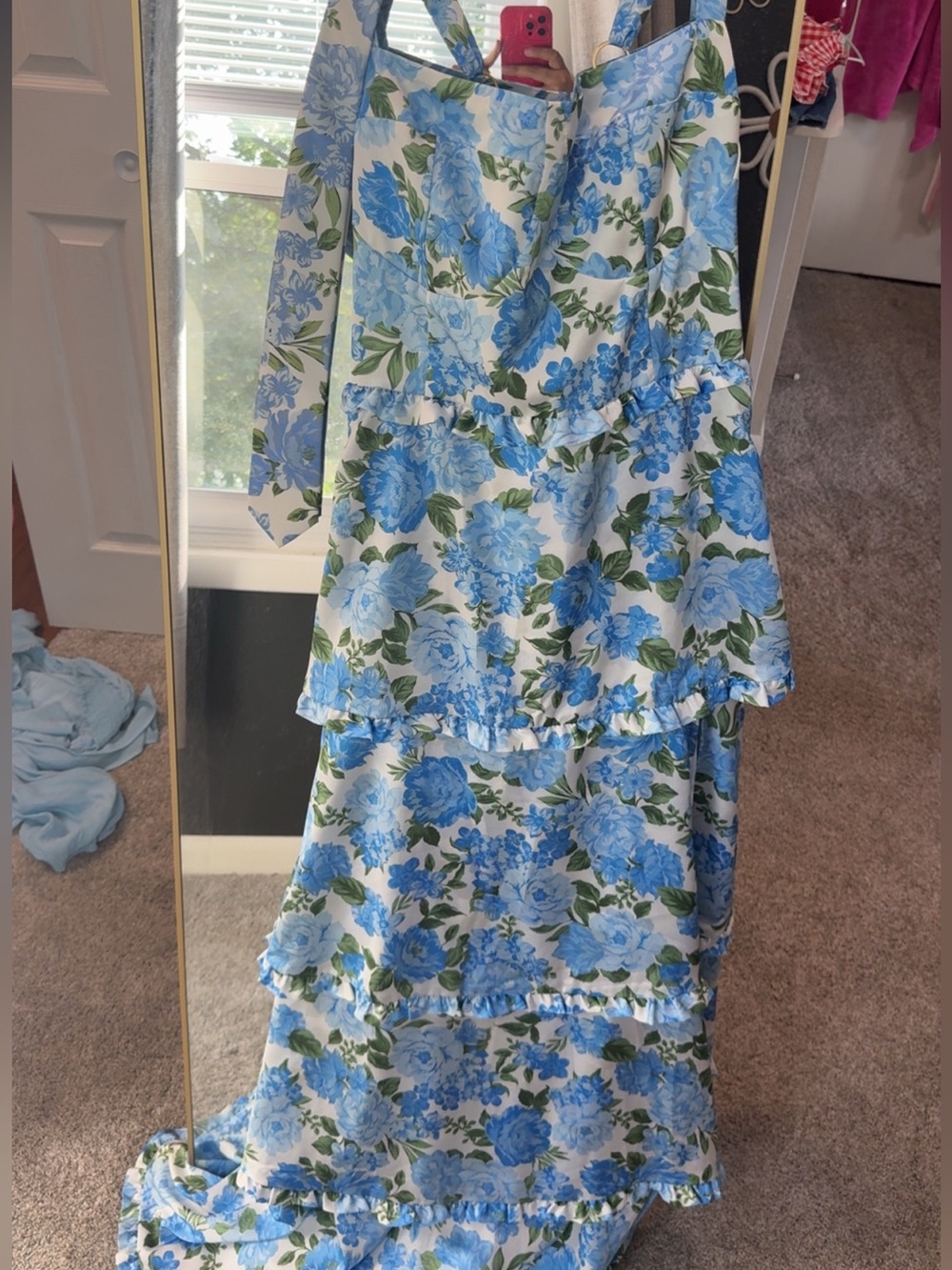 Show me your mumu Corset Floral Maxi Dress in Blue & White & Matching Tie - Picture 2 of 3